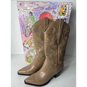 Free People Jeffrey Campbell Dagget Western Boots Leather Dark Taupe Size 8 NIB